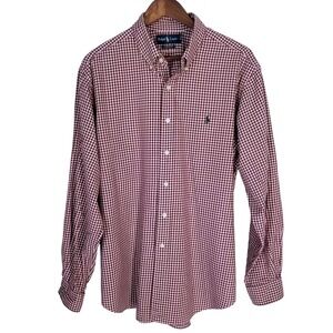 Ralph Lauren Mens XL Classic Fit Gingham Button Down Shirt Burgundy White Cotton